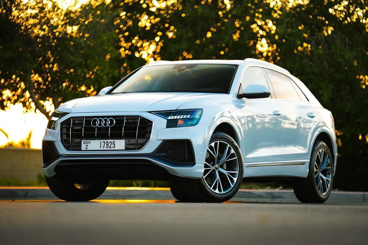 hire Audi Q8 S Line White in dubai