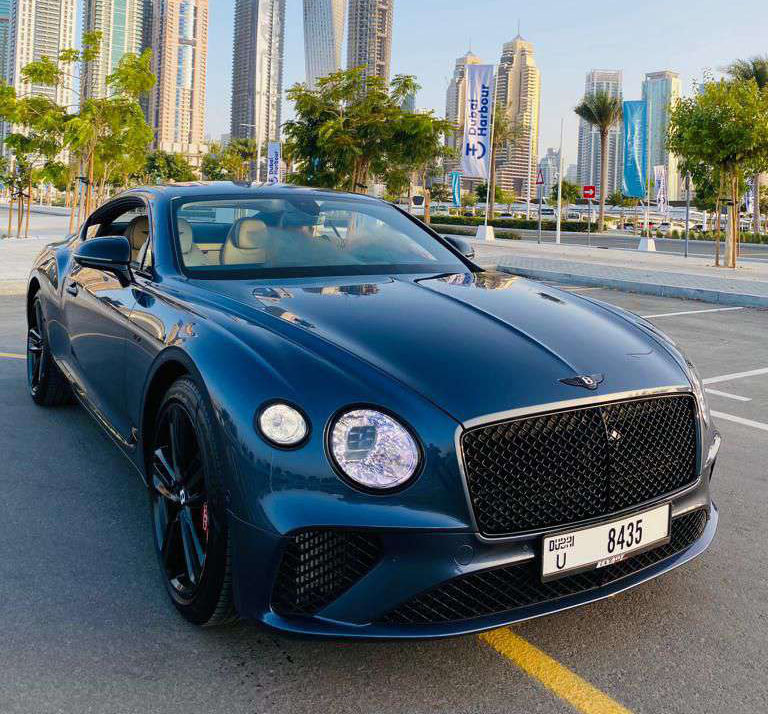 hire BENTLEY CONTINENTAL GT Blue interior White  in dubai